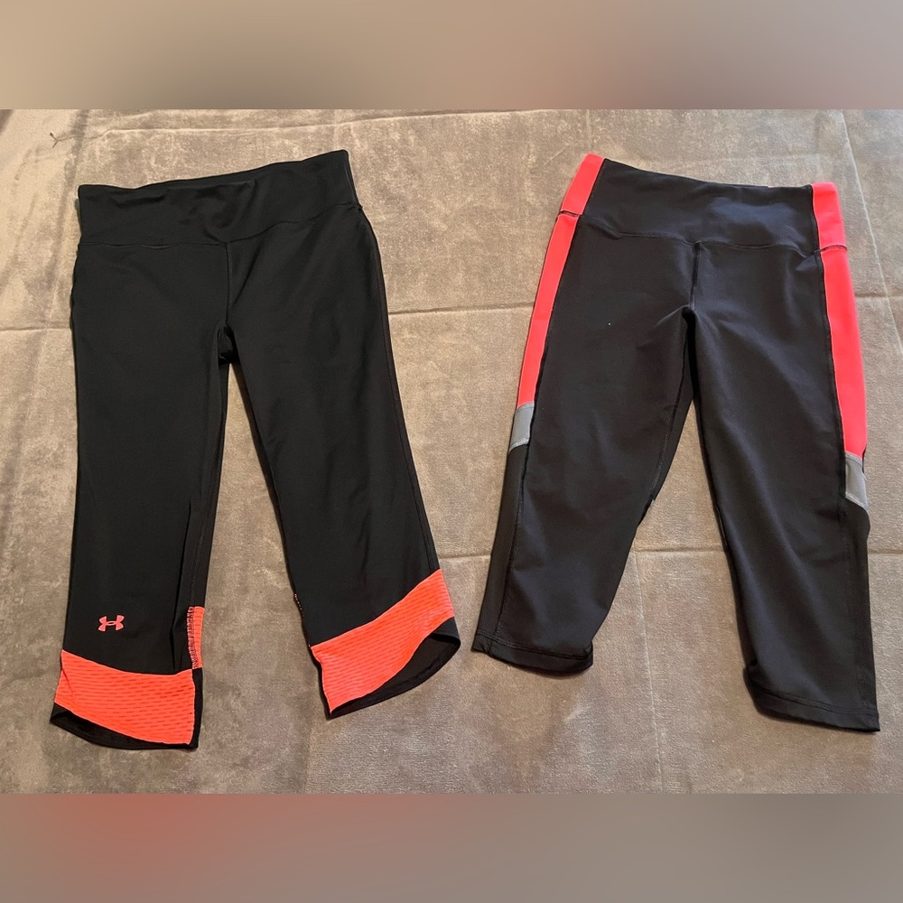 Victoria Secret and Under Armour Black and Coral Athletic Capri Leggings
